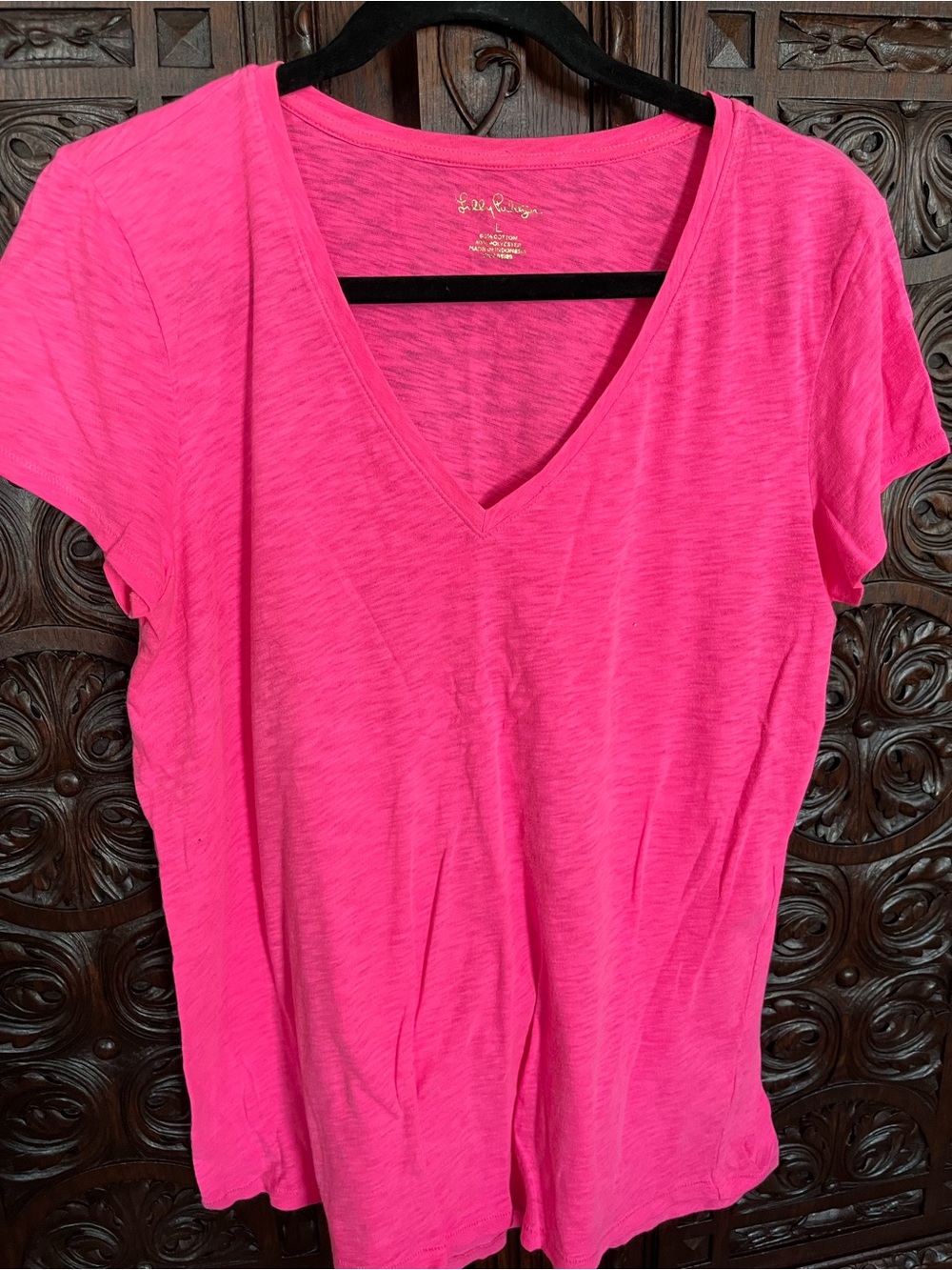 Lilly Pulitzer Etta Hot Pink V-Neck Short Sleeve Tee